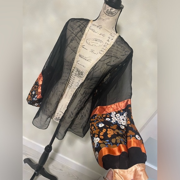 🍂 Chic Sheer Black Floral Kimono top by Wilma Fashions VTG - Picture 5 of 5